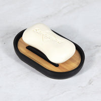 HKM-948819 Single Layer Modern Bathroom Soap Box - Nan Bamboo + ABS, Non-Perforated Drain Shelf, Available in Black and White
