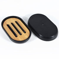 HKM-948819 Single Layer Modern Bathroom Soap Box - Nan Bamboo + ABS, Non-Perforated Drain Shelf, Available in Black and White