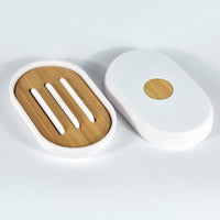 HKM-948819 Single Layer Modern Bathroom Soap Box - Nan Bamboo + ABS, Non-Perforated Drain Shelf, Available in Black and White