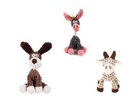 HKM-531027 Corduroy Donkey Shape Plush Chew Toy with Squeaker for Dogs and Puppies