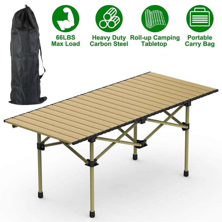 HKM-712979 Portable Folding Camping Table - Lightweight Carbon Steel Roll-up Desk for Outdoor Activities, Picnic, BBQ, and More with Carry Bag