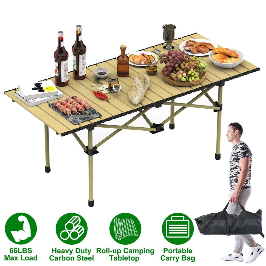 HKM-712979 Portable Folding Camping Table - Lightweight Carbon Steel Roll-up Desk for Outdoor Activities, Picnic, BBQ, and More with Carry Bag