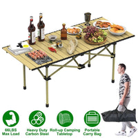 HKM-712979 Portable Folding Camping Table - Lightweight Carbon Steel Roll-up Desk for Outdoor Activities, Picnic, BBQ, and More with Carry Bag