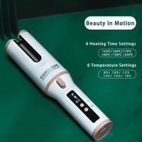 HKM-536083 Metal Automatic Curling Iron - Environmentally Friendly Alloy, Wet & Dry Use, 1-2 Min Styling Time, 5200 mA Battery, White, Pink, Green