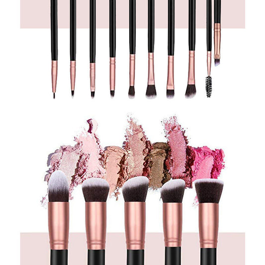 HKM-706259 14-Piece Makeup Brush Set with Wooden Handles and PU Brush Type - Includes Foundation and Eyeshadow Brushes, Portable Black Leather Bag