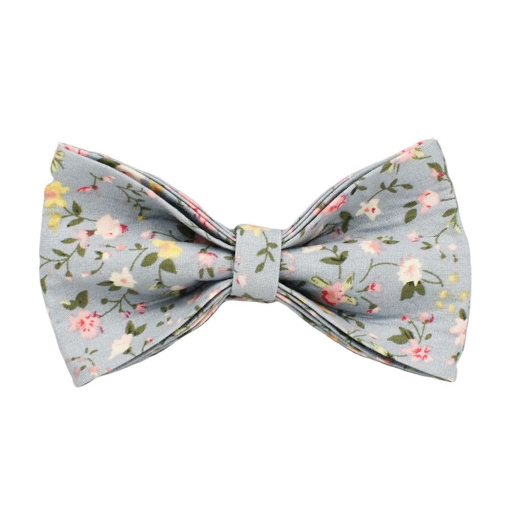 HKM-382675 Blue Floral Polyester Cotton Dog Collar and Leash Set with Accessories for Pets