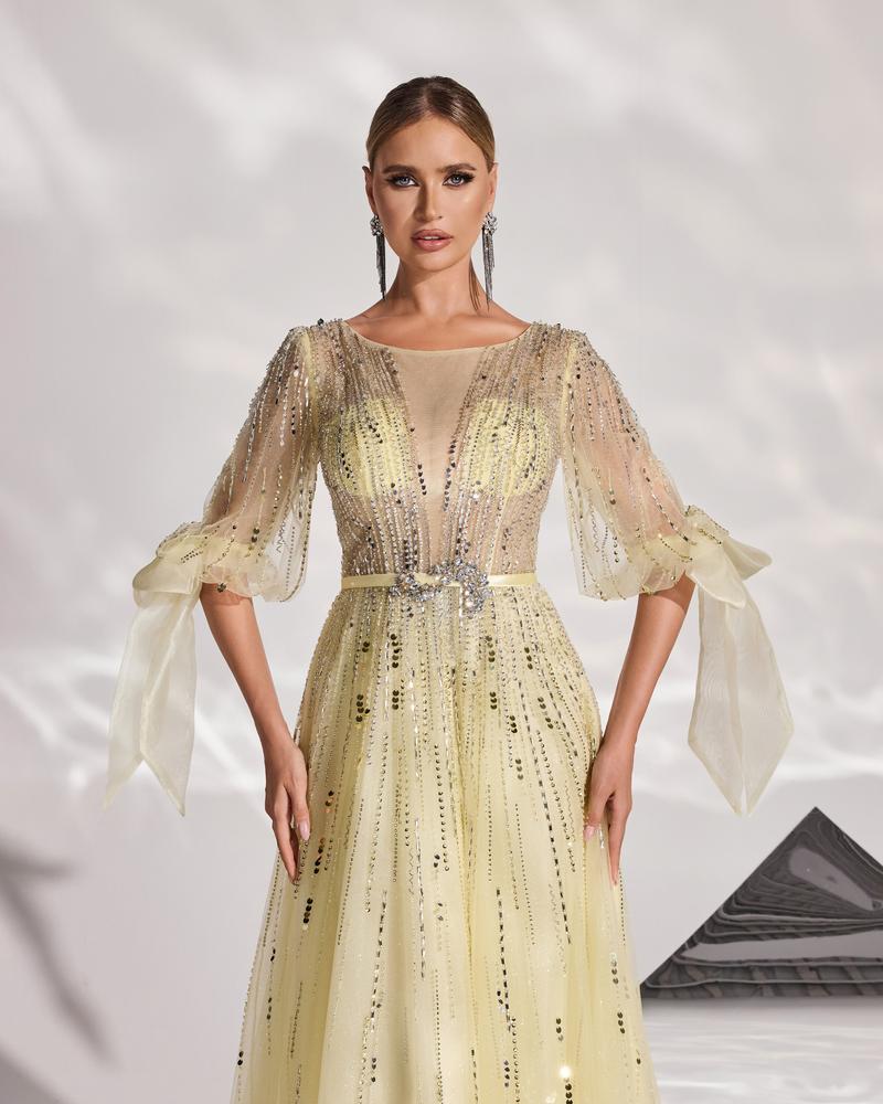 HKM-662611 Elegant Yellow Evening Gown - Style EZ25128 for Formal Events and Special Occasions