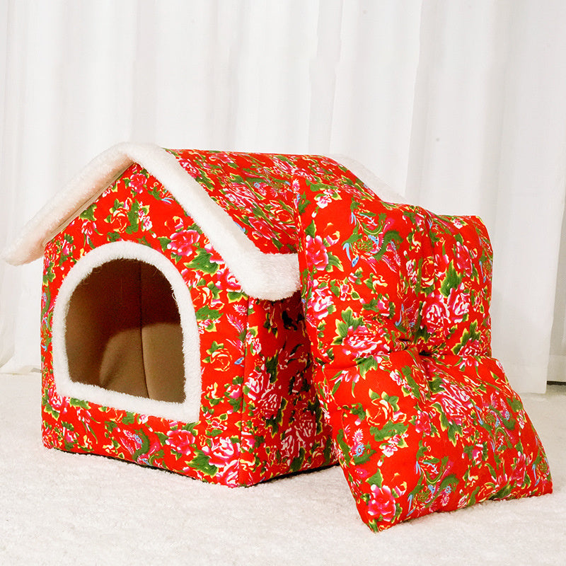 HKM-121811 Cozy Chinese Style Cat Nest for All Seasons - Spacious and Warm Closed Cat House