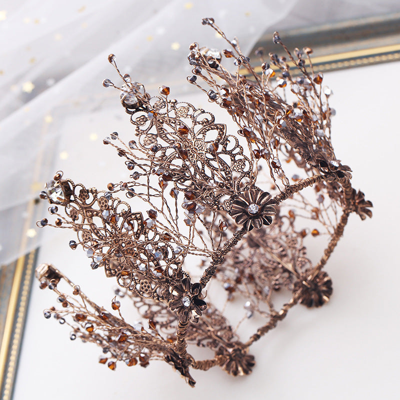 HKM-568787 Baroque Rhinestone Wedding Tiara - Elegant Gold Crown with Stunning Design