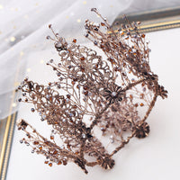 HKM-568787 Baroque Rhinestone Wedding Tiara - Elegant Gold Crown with Stunning Design