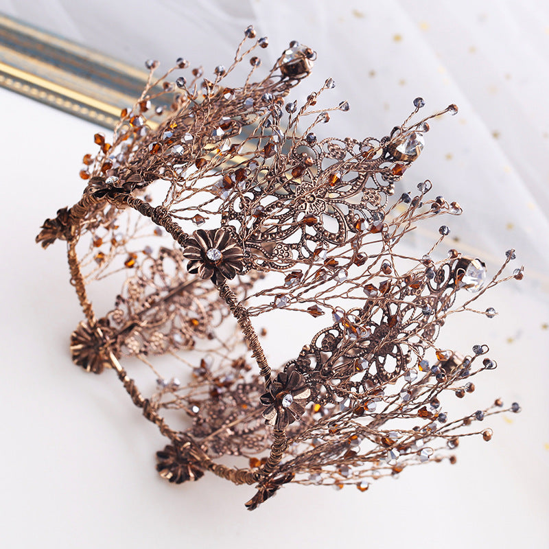 HKM-568787 Baroque Rhinestone Wedding Tiara - Elegant Gold Crown with Stunning Design