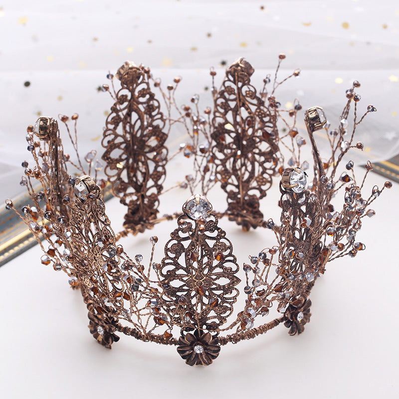 HKM-568787 Baroque Rhinestone Wedding Tiara - Elegant Gold Crown with Stunning Design