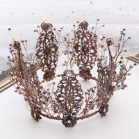 HKM-568787 Baroque Rhinestone Wedding Tiara - Elegant Gold Crown with Stunning Design