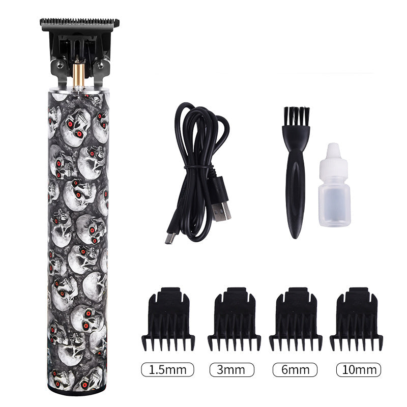 HKM-397523 Rechargeable Mini Hair Clipper with Waterproof Design - Red Skull Edition