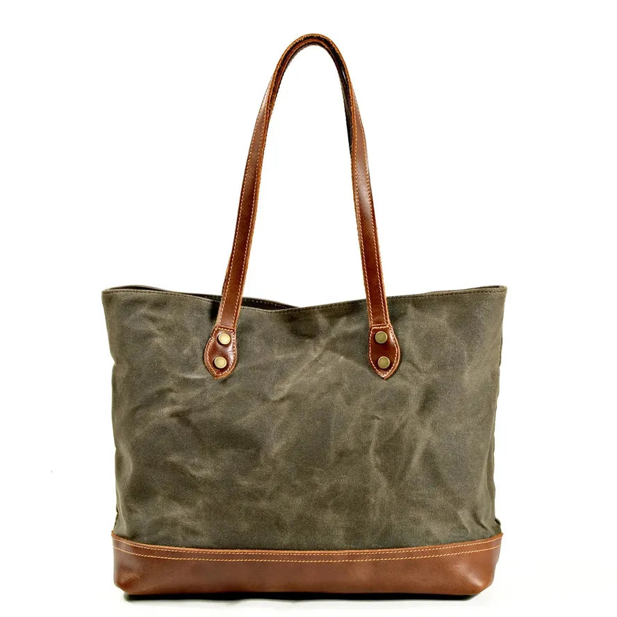KTX-709395 Casual Retro Canvas Shoulder Bag with Leather Accents - Waterproof, Stylish, and Durable