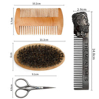 HKM-199763 Beard Care Brush Set with Stainless Steel Combs and Scissors