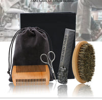 HKM-199763 Beard Care Brush Set with Stainless Steel Combs and Scissors
