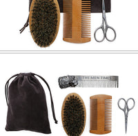 HKM-199763 Beard Care Brush Set with Stainless Steel Combs and Scissors