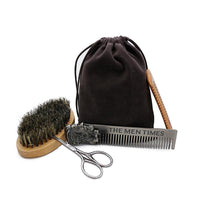 HKM-199763 Beard Care Brush Set with Stainless Steel Combs and Scissors
