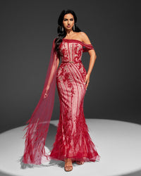 HKM-742803 Red Evening Gown with Elegant Design for Women, Model EZ25072