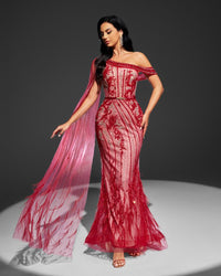 HKM-742803 Red Evening Gown with Elegant Design for Women, Model EZ25072