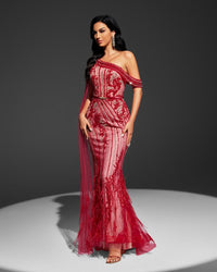 HKM-742803 Red Evening Gown with Elegant Design for Women, Model EZ25072