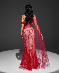 HKM-742803 Red Evening Gown with Elegant Design for Women, Model EZ25072