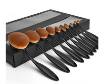 HKM-986707 10-Piece Soft Nylon Wool Makeup Brush Set with Genuine Leather Bag