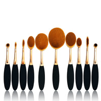 HKM-986707 10-Piece Soft Nylon Wool Makeup Brush Set with Genuine Leather Bag