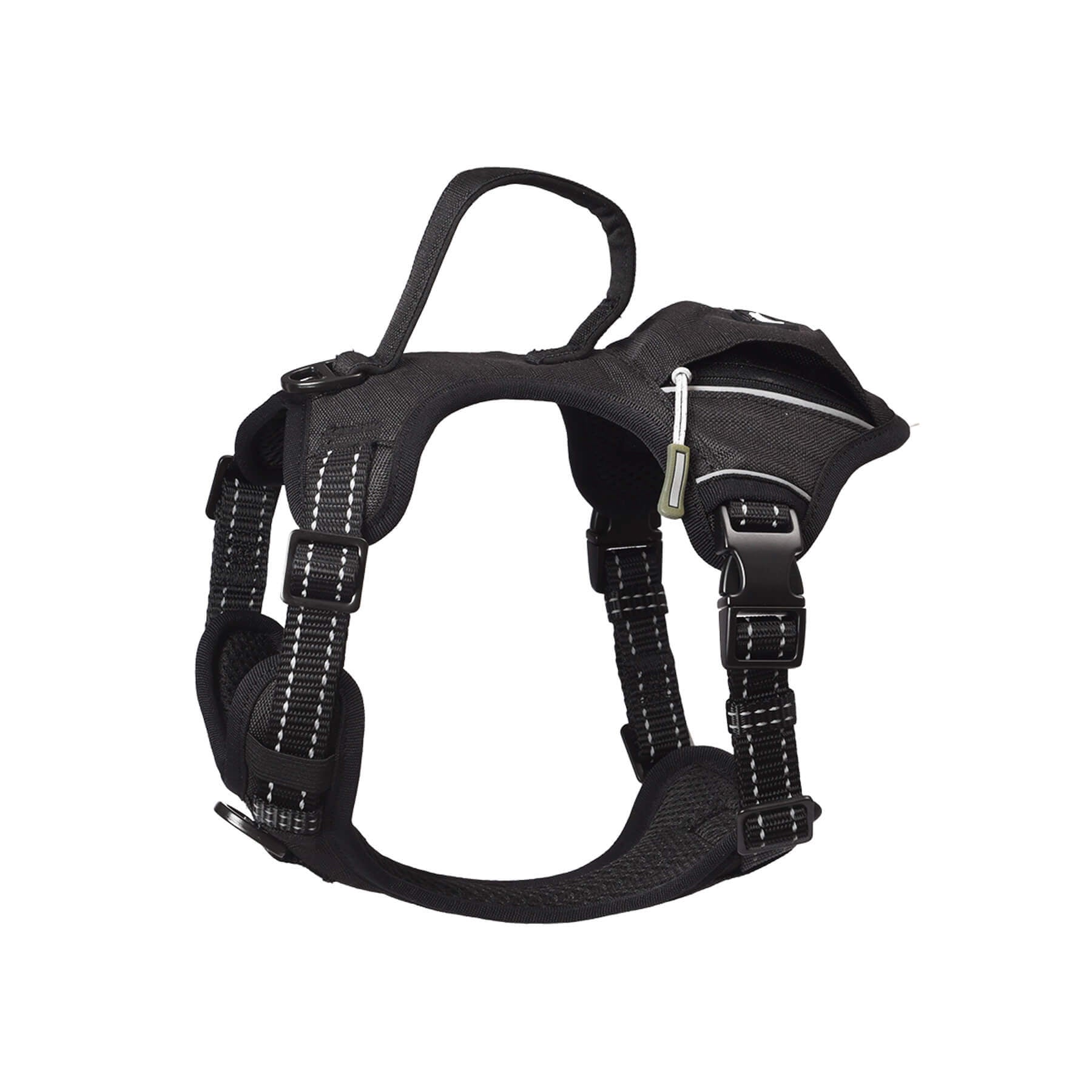 HKM-817875 High-Performance Tactical Dog Harness with Built-in Poop Bag Holder and No-Pull Front Clip - Brown, Size S
