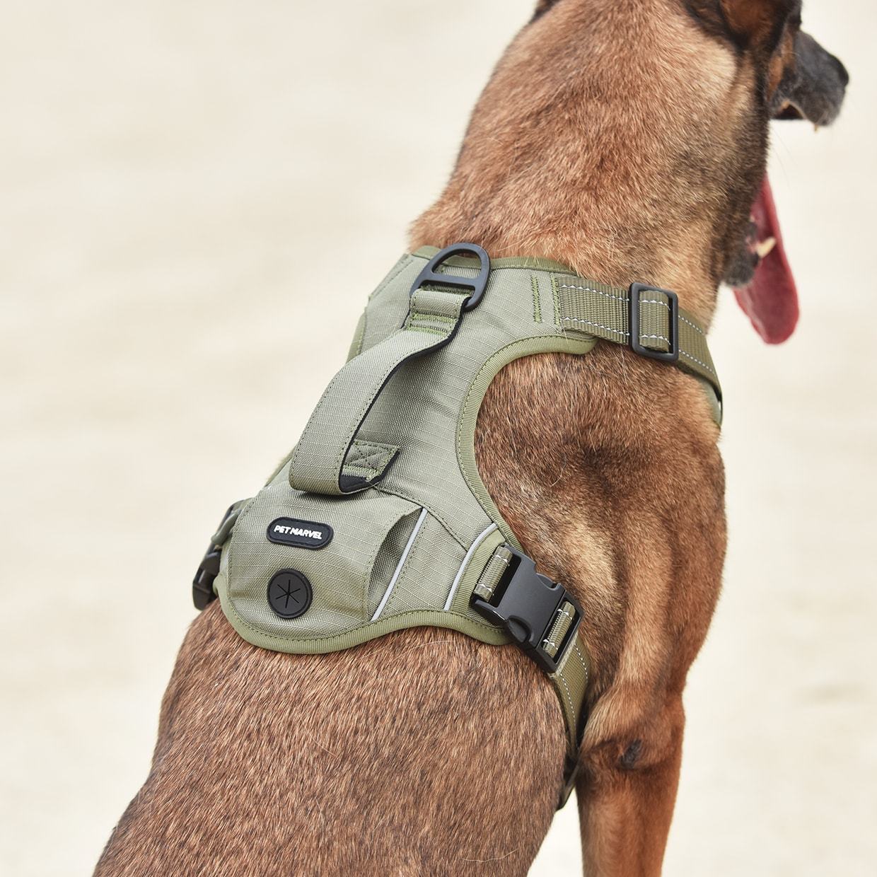 HKM-817875 High-Performance Tactical Dog Harness with Built-in Poop Bag Holder and No-Pull Front Clip - Brown, Size S