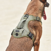 HKM-817875 High-Performance Tactical Dog Harness with Built-in Poop Bag Holder and No-Pull Front Clip - Brown, Size S