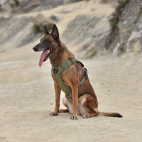 HKM-817875 High-Performance Tactical Dog Harness with Built-in Poop Bag Holder and No-Pull Front Clip - Brown, Size S