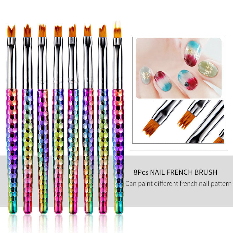 HKM-509907 8-Piece Nail Art Brush Set for Flower Designs - Gradient Petal Pens with Nylon Fiber Tips