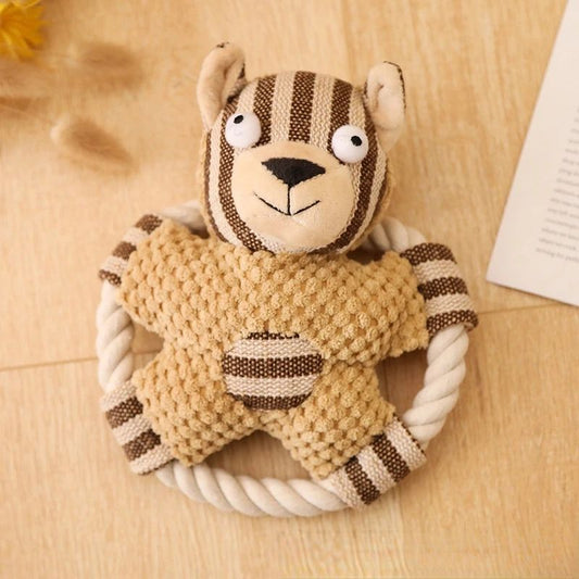 HKM-747219 Durable Cotton Rope Dog Toy for Teeth Cleaning and Training with Squeaker