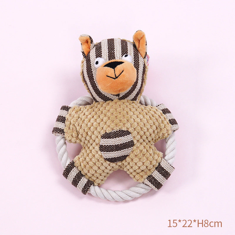 HKM-747219 Durable Cotton Rope Dog Toy for Teeth Cleaning and Training with Squeaker