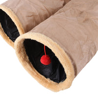HKM-252051 Cat Tunnel Toy in Khaki and Gray Suede Material