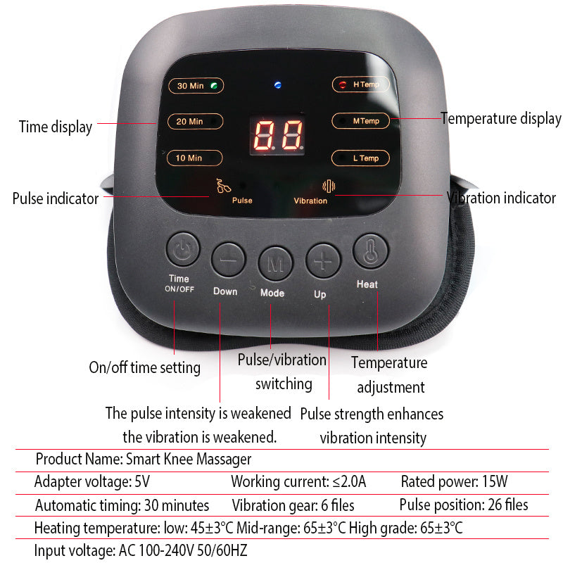 HKM-196307 Knee Massager with Vibration and Heat Therapy – Adjustable Temperature Control, White Knee Pad