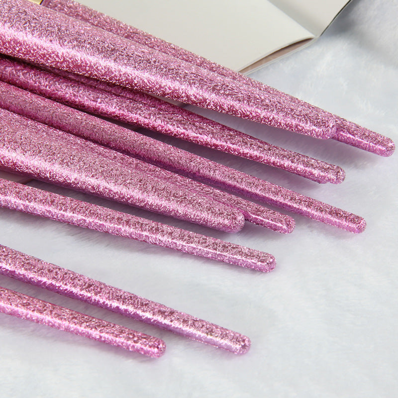 HKM-336595 10-Piece 3D Pink Makeup Brush Set with Galvanized Plastic Handles and Artificial Fibers, 17.5cm Size