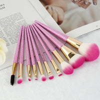 HKM-336595 10-Piece 3D Pink Makeup Brush Set with Galvanized Plastic Handles and Artificial Fibers, 17.5cm Size