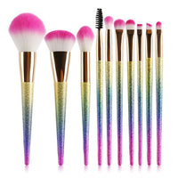 HKM-336595 10-Piece 3D Pink Makeup Brush Set with Galvanized Plastic Handles and Artificial Fibers, 17.5cm Size