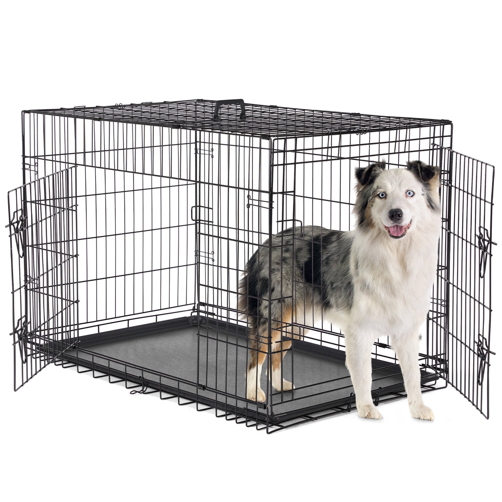 HKM-807955 Two-Door Dog Crate with Removable Plastic Tray, Multiple Sizes Available