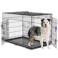 HKM-807955 Two-Door Dog Crate with Removable Plastic Tray, Multiple Sizes Available