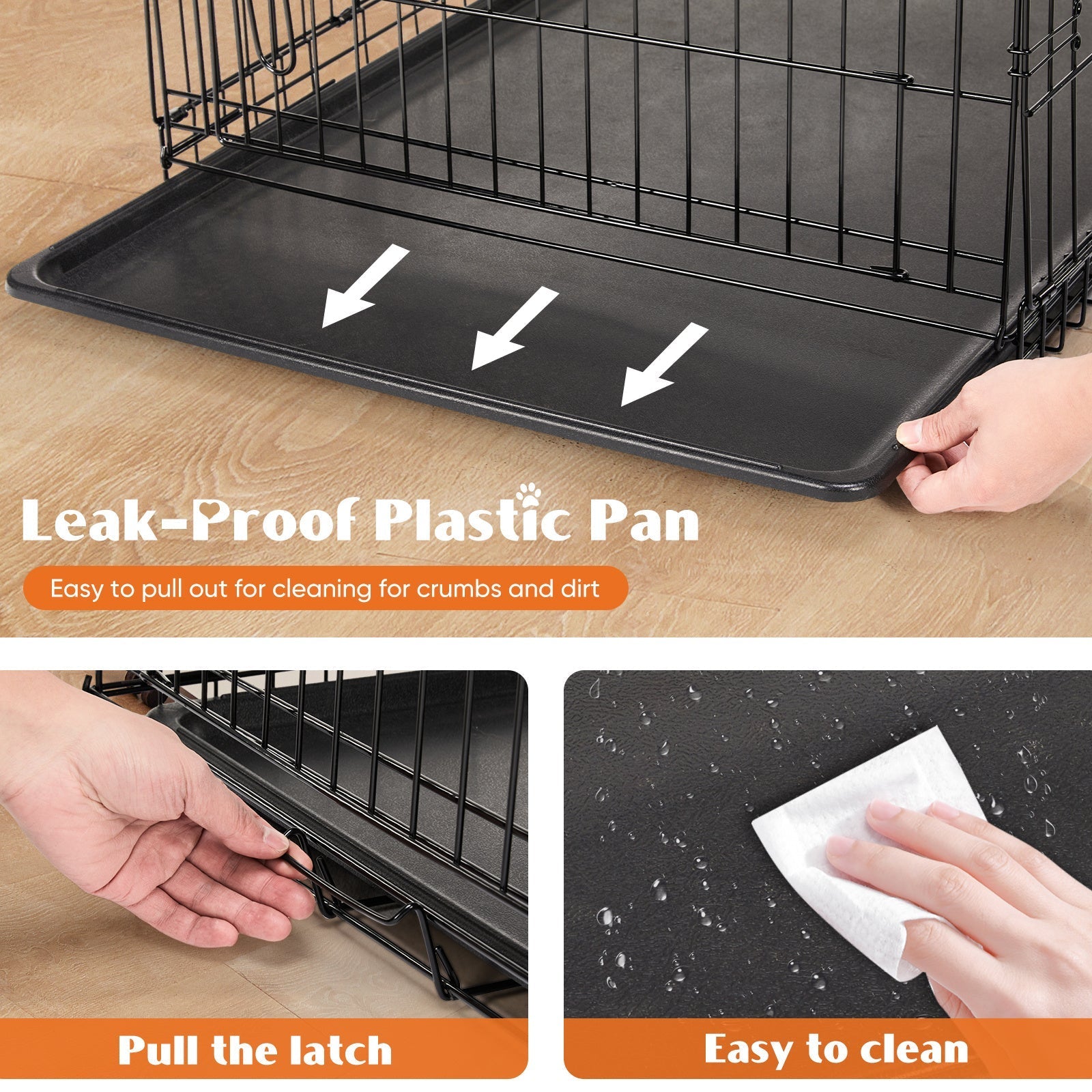 HKM-807955 Two-Door Dog Crate with Removable Plastic Tray, Multiple Sizes Available