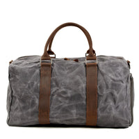 HKM-300883 Retro Style Men's Large Capacity Duffel Bag Made of Batik Canvas and Cowhide Leather