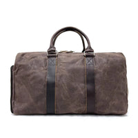HKM-300883 Retro Style Men's Large Capacity Duffel Bag Made of Batik Canvas and Cowhide Leather