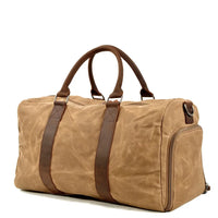 HKM-300883 Retro Style Men's Large Capacity Duffel Bag Made of Batik Canvas and Cowhide Leather