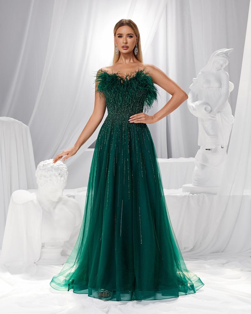 HKM-681875 Elegant Green Evening Gown for Women - Model EZ25187