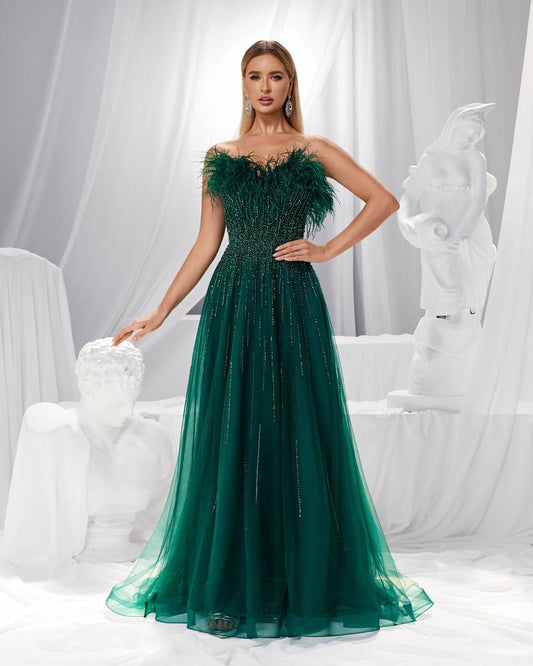 HKM-681875 Elegant Green Evening Gown for Women - Model EZ25187