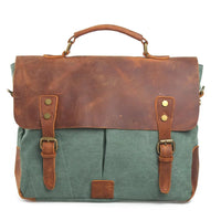 HKM-316691 Retro Canvas Cowhide Crossbody Messenger Bag for Business and Travel with Laptop Compartment